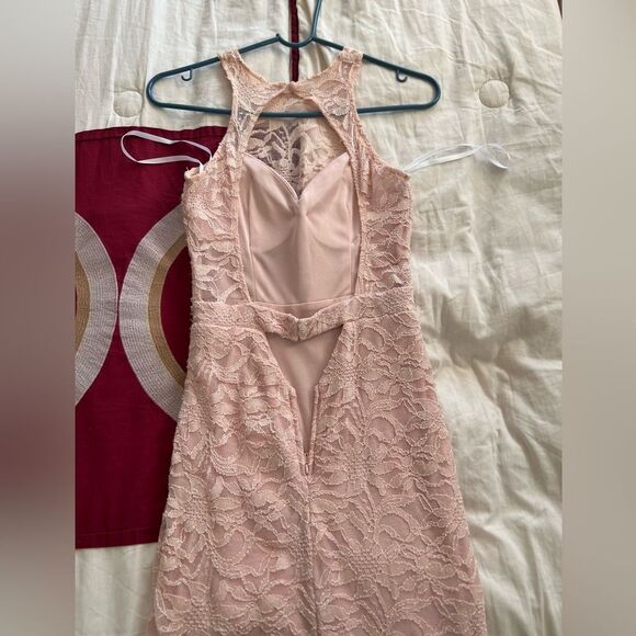 Windsor || Pink Laced Open Back Rhinestone Maxi Dress Halter Neck Top - Picture 4 of 13